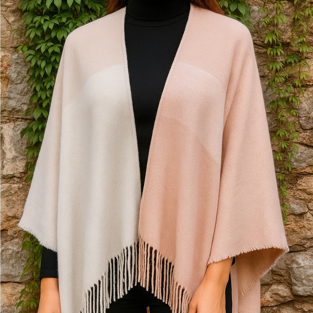 SOIA & KYO Dusty Rose Color Block Ruana Wrap, One Size